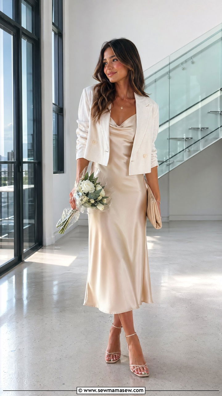 Satin Slip Dress With Strappy Sandals - 35 summer graduation outfit ideas