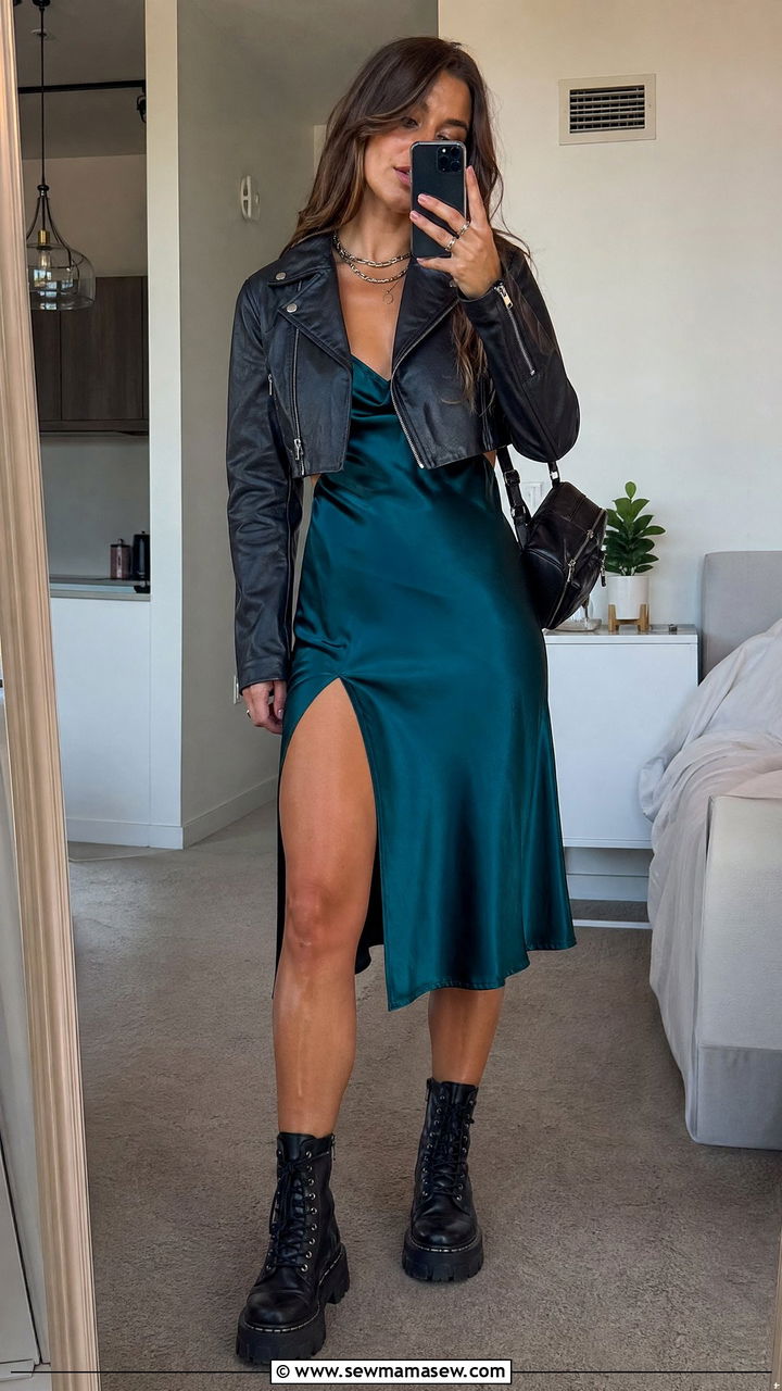 Satin Slip Dress with Combat Boots - 35 Summer music festival outfits