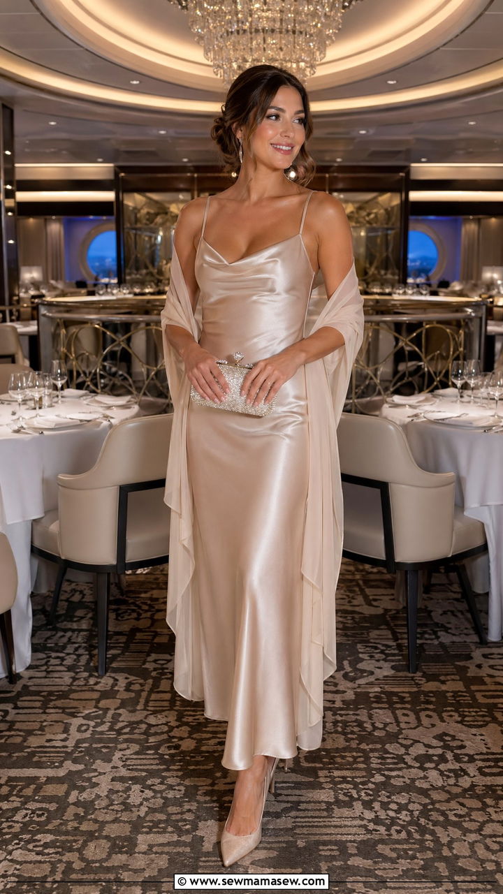 Satin Slip Dress with a Sheer Wrap - 35 Cruise outfit ideas for women