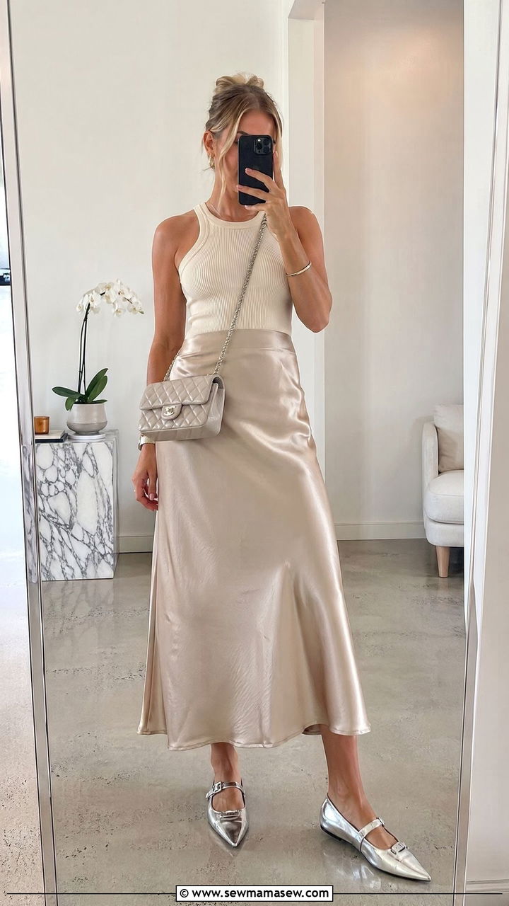 Satin Slip Skirt With Knit Tank - 35 Classy summer outfit ideas 2026