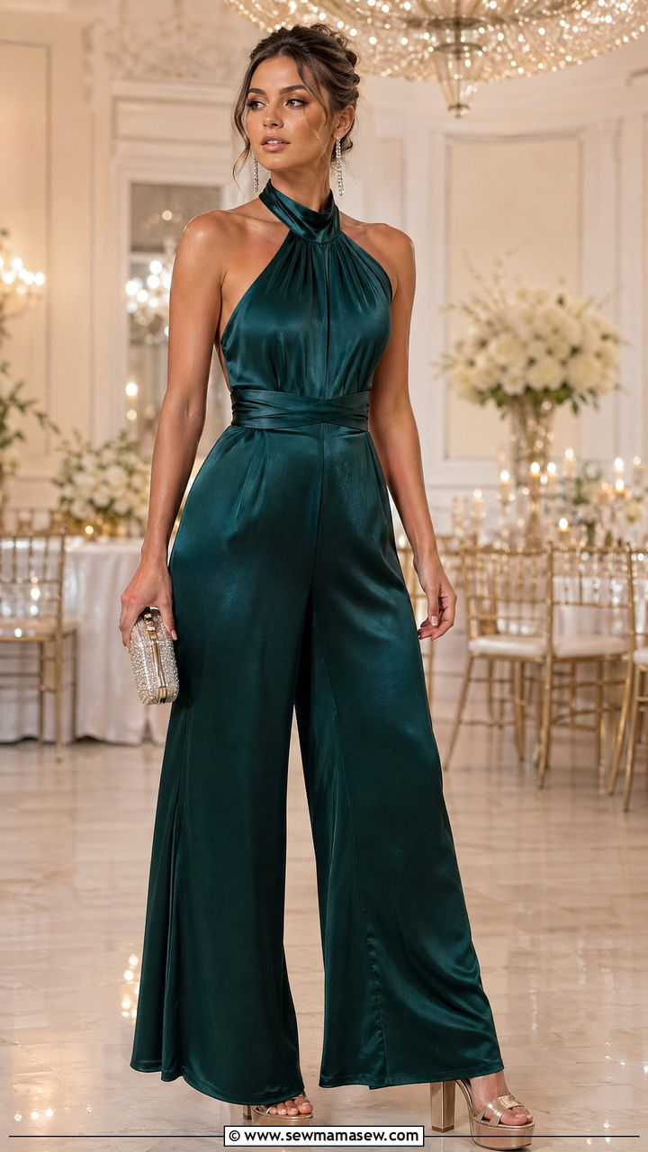 Satin Wide Leg Jumpsuit Outfit - 35 Cute wedding guest outfits