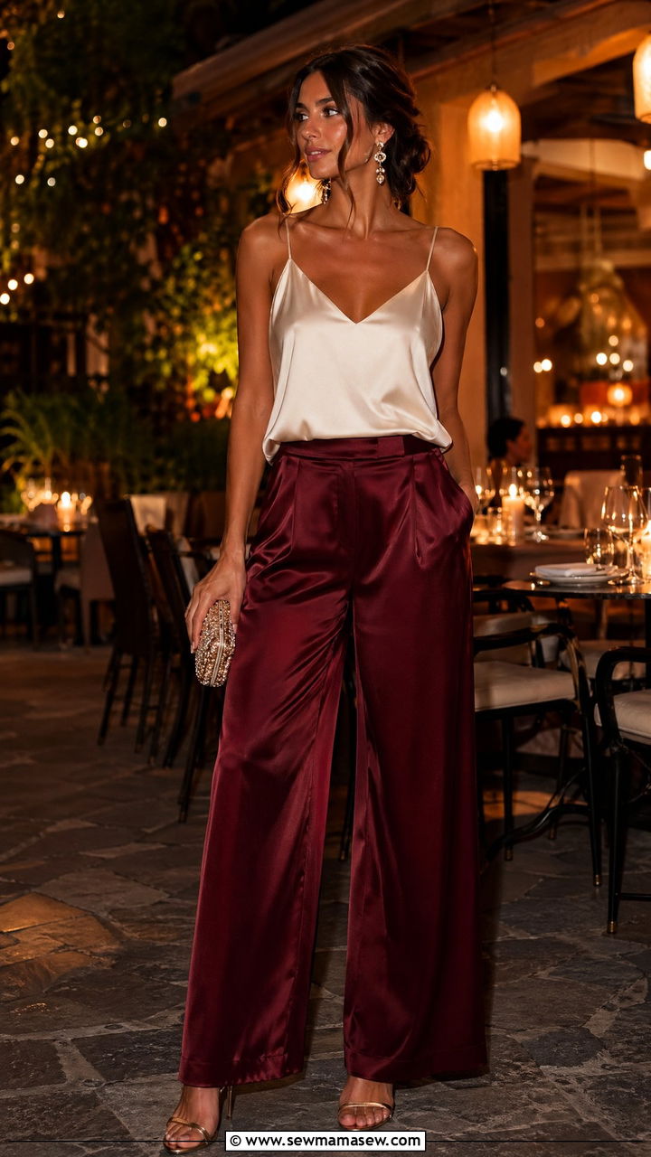 Satin Wide Leg Pants With Silk Camisole - 35 vacation outfits 2026