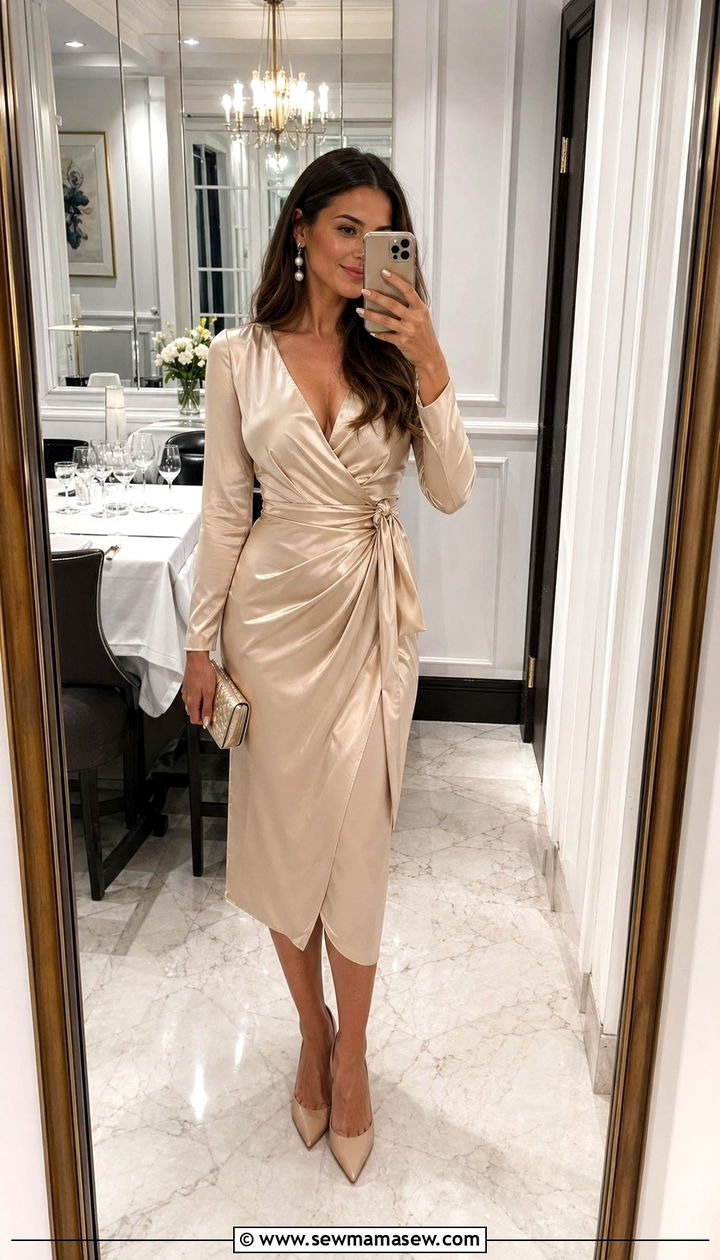Satin Wrap Dress Pointed Pumps Birthday Dinner - 30 Birthday dinner outfit ideas for women