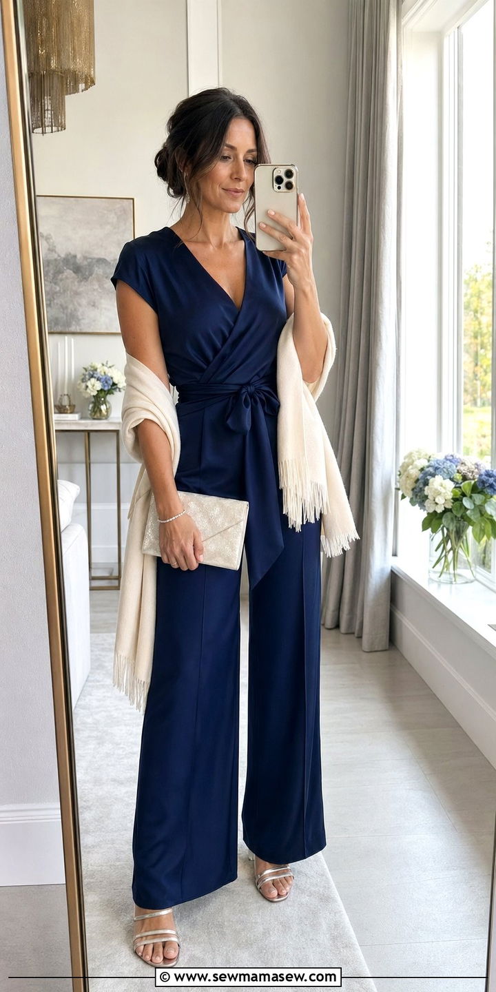 Satin Wrap Jumpsuit Wedding Guest Outfit - 30 Wedding guest outfits with jumpsuit
