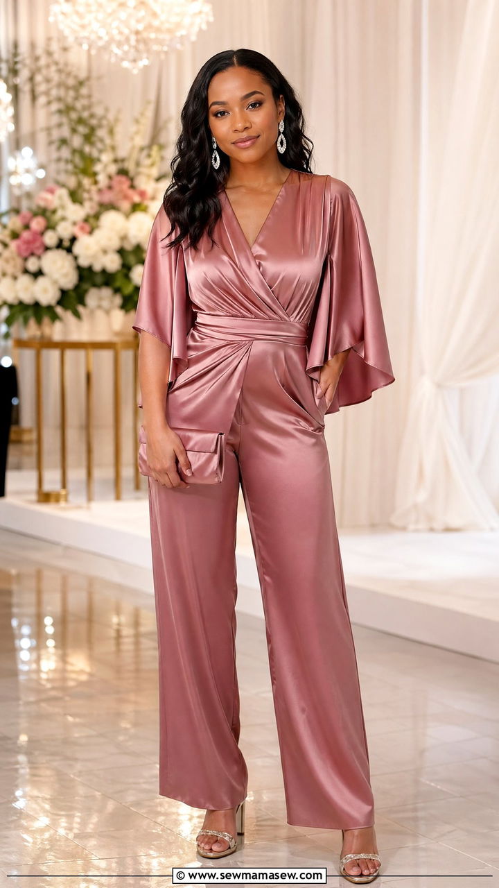 Satin Wrap Jumpsuit With Draped Sleeves - 35 what to wear to a graduation