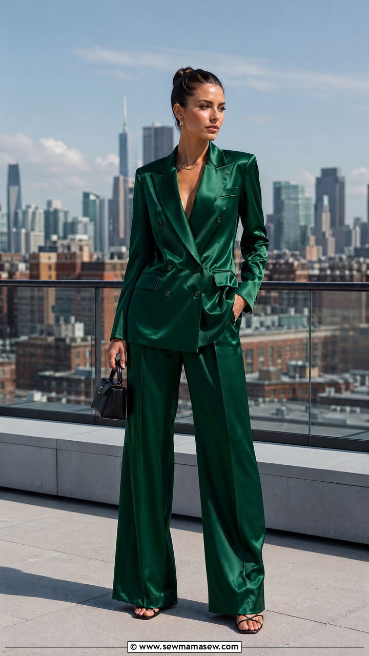 Satin blazer and wide leg trouser set - 35 cute matching set outfits