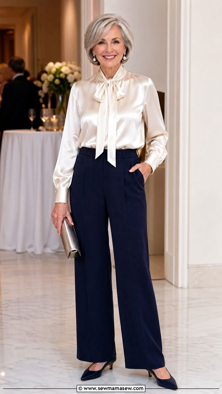 Satin blouse and trousers for wedding guest over 60 - 35 Wedding guest outfits for women over 60