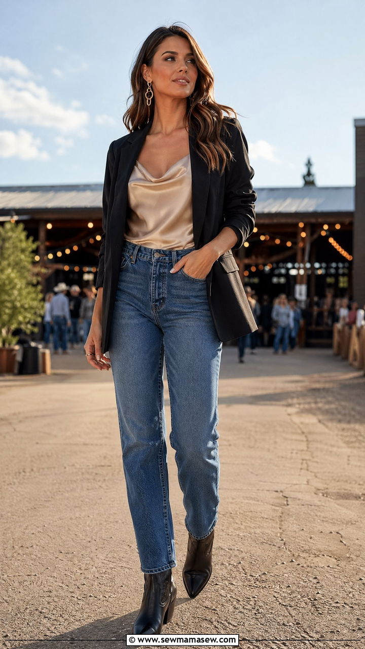 Satin cami and blazer outfit - 35 Country concert outfits