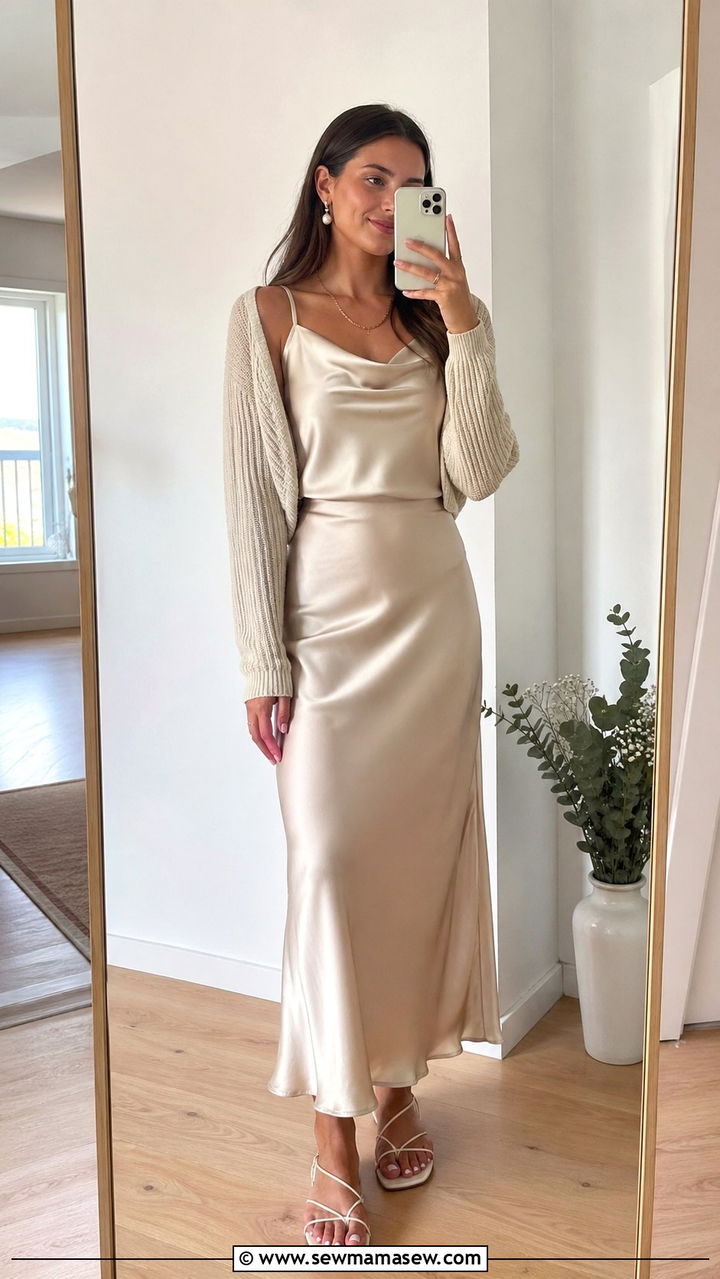 Satin camisole and slip skirt outfit - 30 Sorority bid day outfit ideas