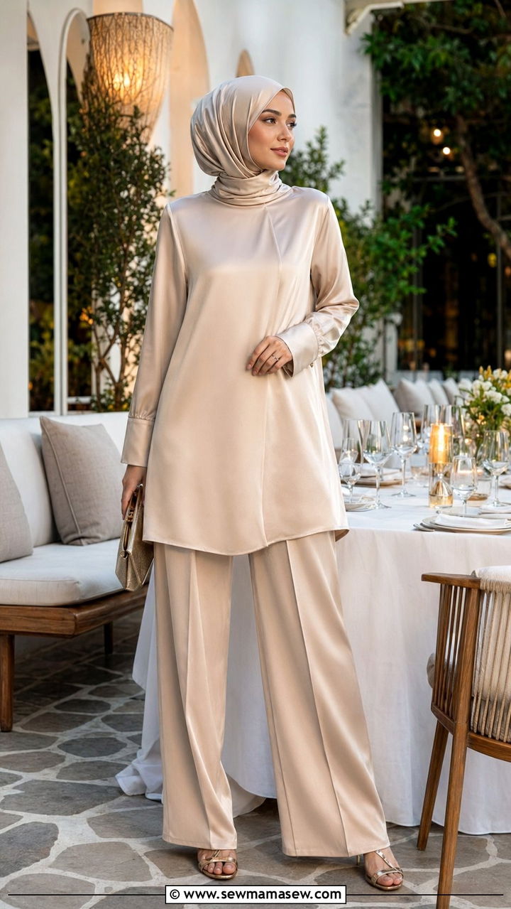 Satin co ord set and heels hijab outfit - 35 Modest outfit ideas with hijab