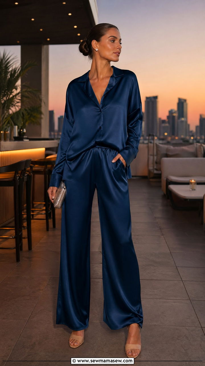 Satin co ord set with heeled mules - 35 Vacation outfit ideas summer 2026