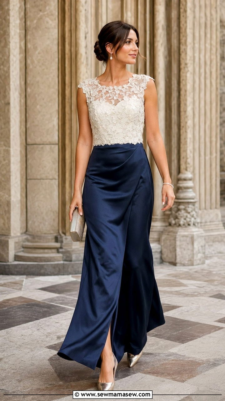 Satin maxi skirt with lace applique top - 30 Wedding guest outfits with skirts