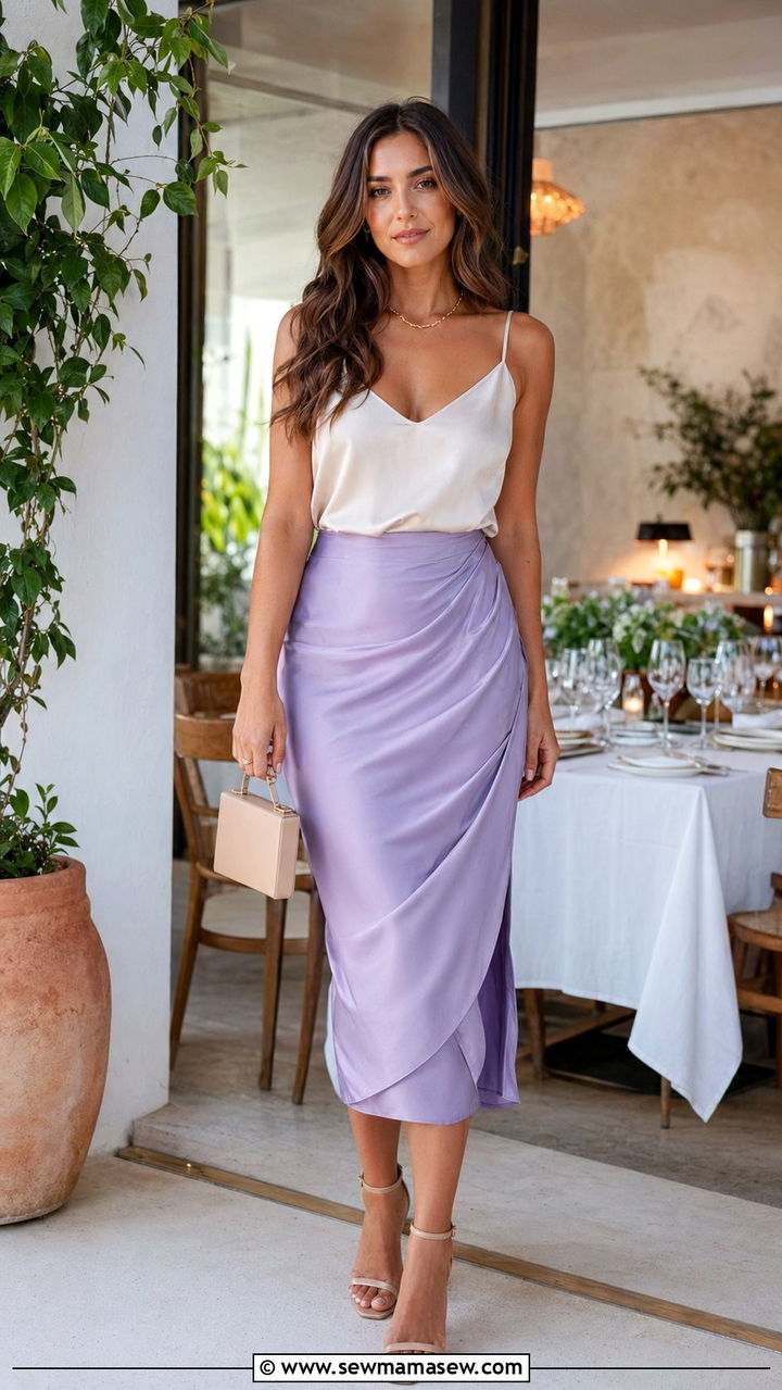 Satin midi skirt and cami top - 30 Birthday vacation outfit ideas