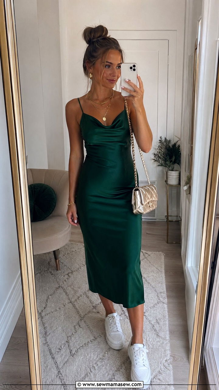 Satin slip dress with layered necklaces - 35 Summer outfits for teen girls