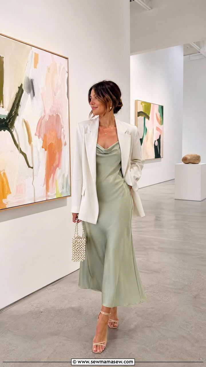 Satin slip dress with oversized blazer outfit - 35 classy spring outfit ideas