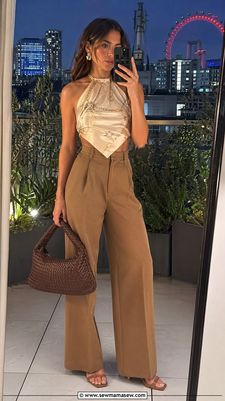 Scarf Top With Wide Leg Trousers - 35 Summer London outfit ideas
