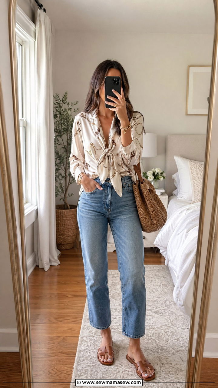Scarf blouse and jeans outfit spring 2026 - 35 spring outfits 2026 women
