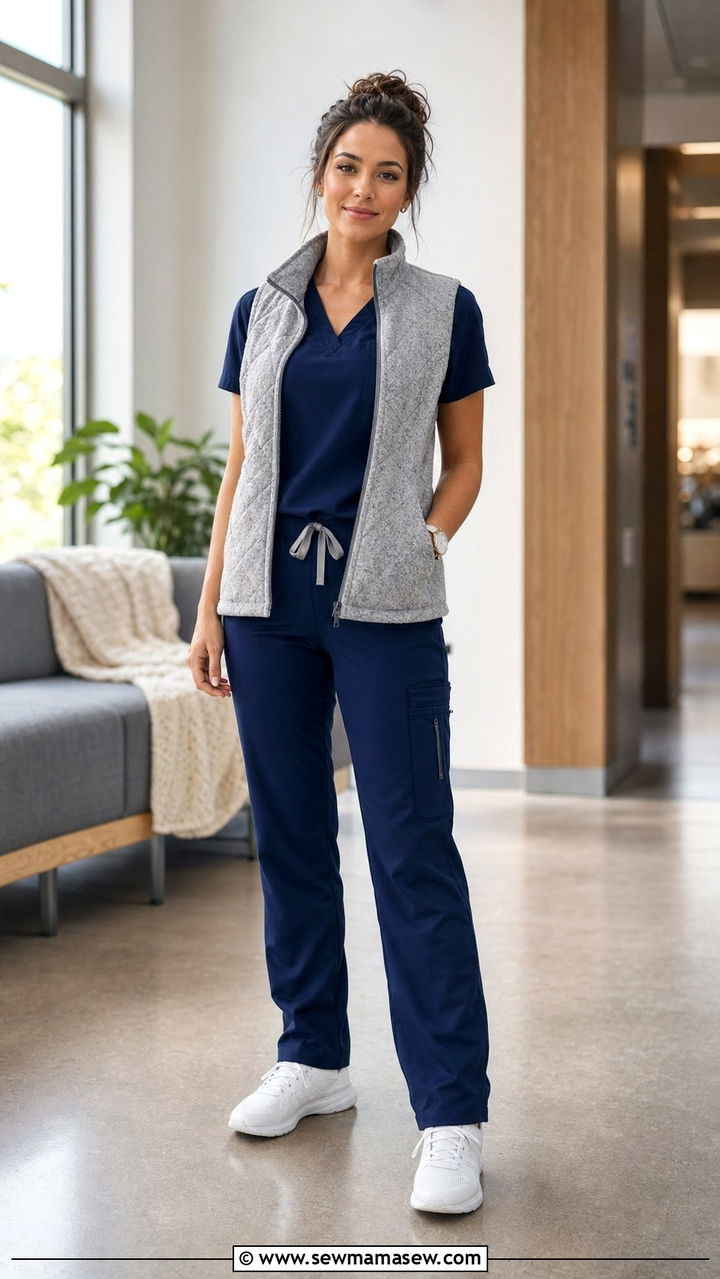 Scrubs with Fleece Vest - 35 Scrubs outfit ideas