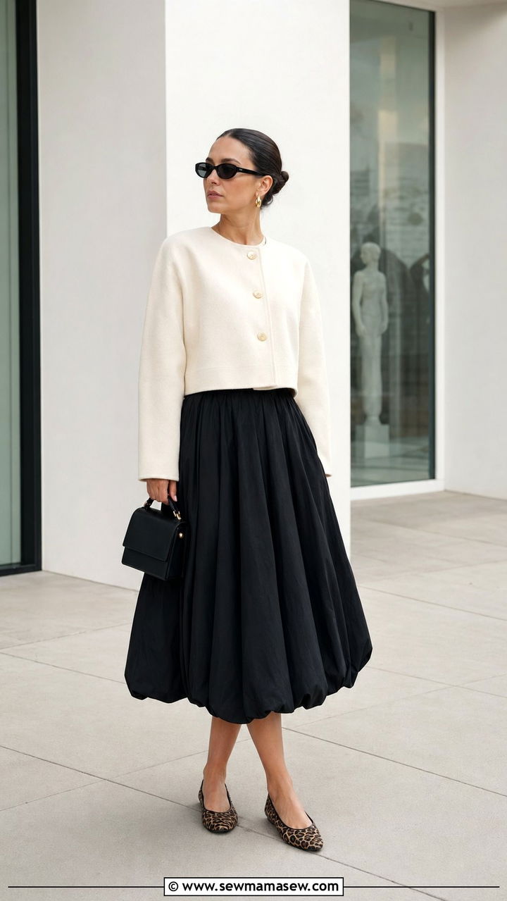 Sculptural Black Midi Skirt and Cropped Jacket Outfit - 35 scandinavian outfits for women