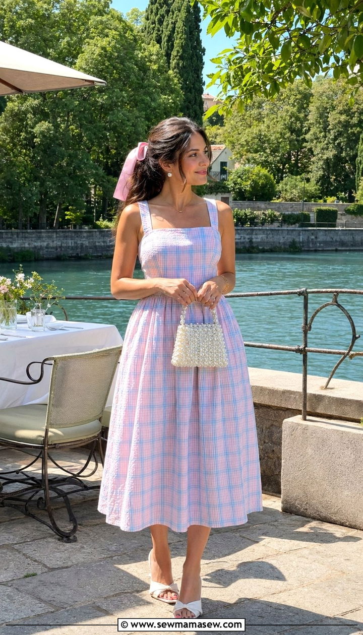 Seersucker Plaid Sundress With Mules - 35 Romantic summer outfits