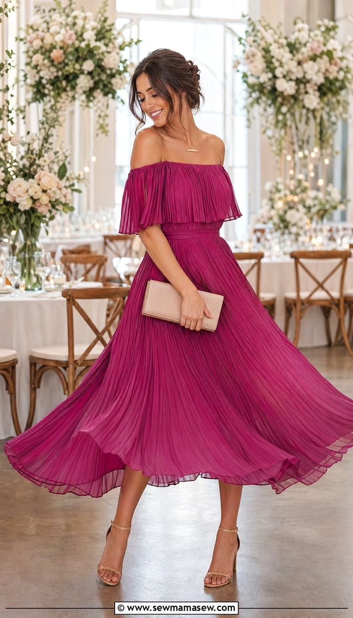 Semi Formal Wedding Guest Pleated Midi Dress - 35 Semi formal wedding guest outfit ideas