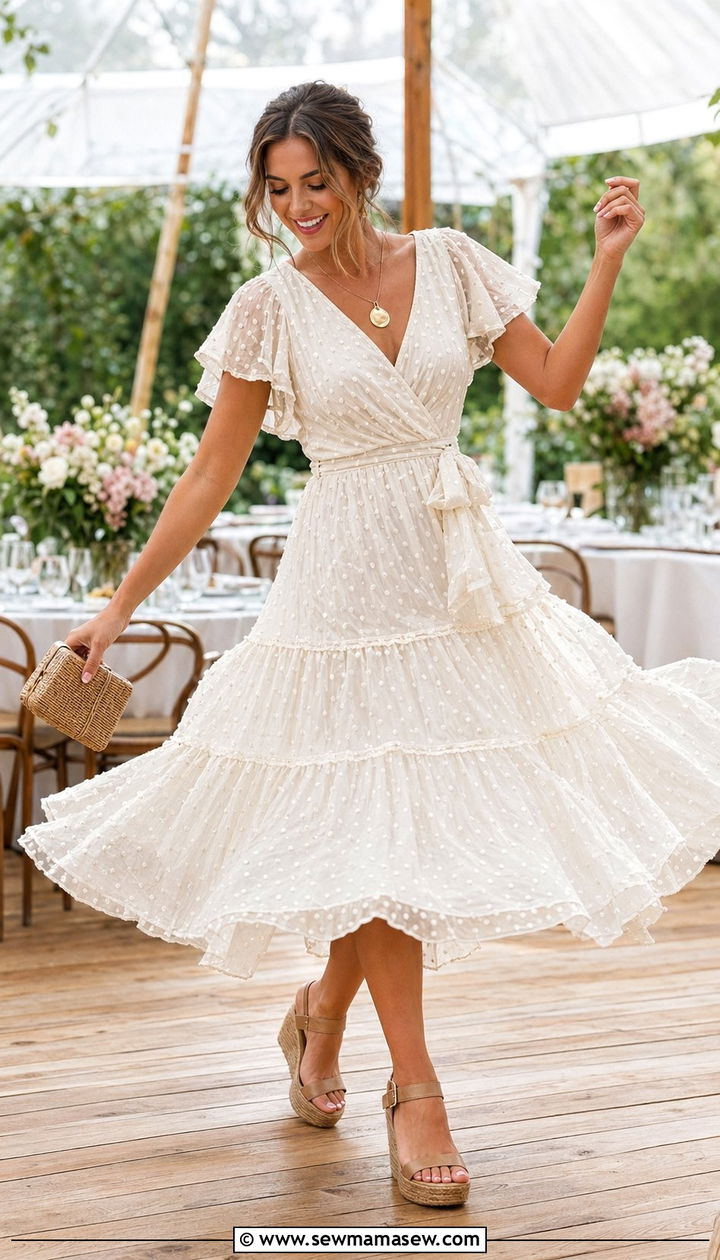 Semi Formal Wedding Guest Tiered Midi Dress - 35 Semi formal wedding guest outfit ideas