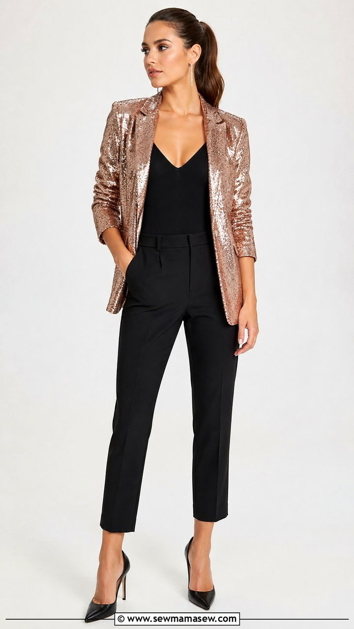 Sequin Blazer Over Bodysuit And Trousers Smash Cake Outfit - 30 Smash the cake outfit ideas