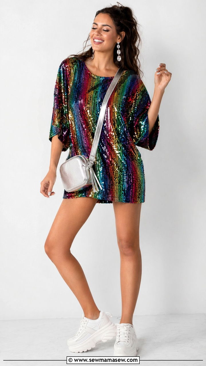 Sequin Dress with Platform Sneakers - 30 Weekend music festival outfit ideas
