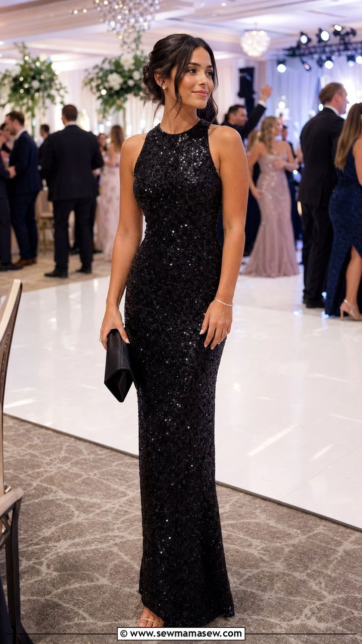 Sequin Maxi Dress - 30 Black tie wedding guest outfit ideas