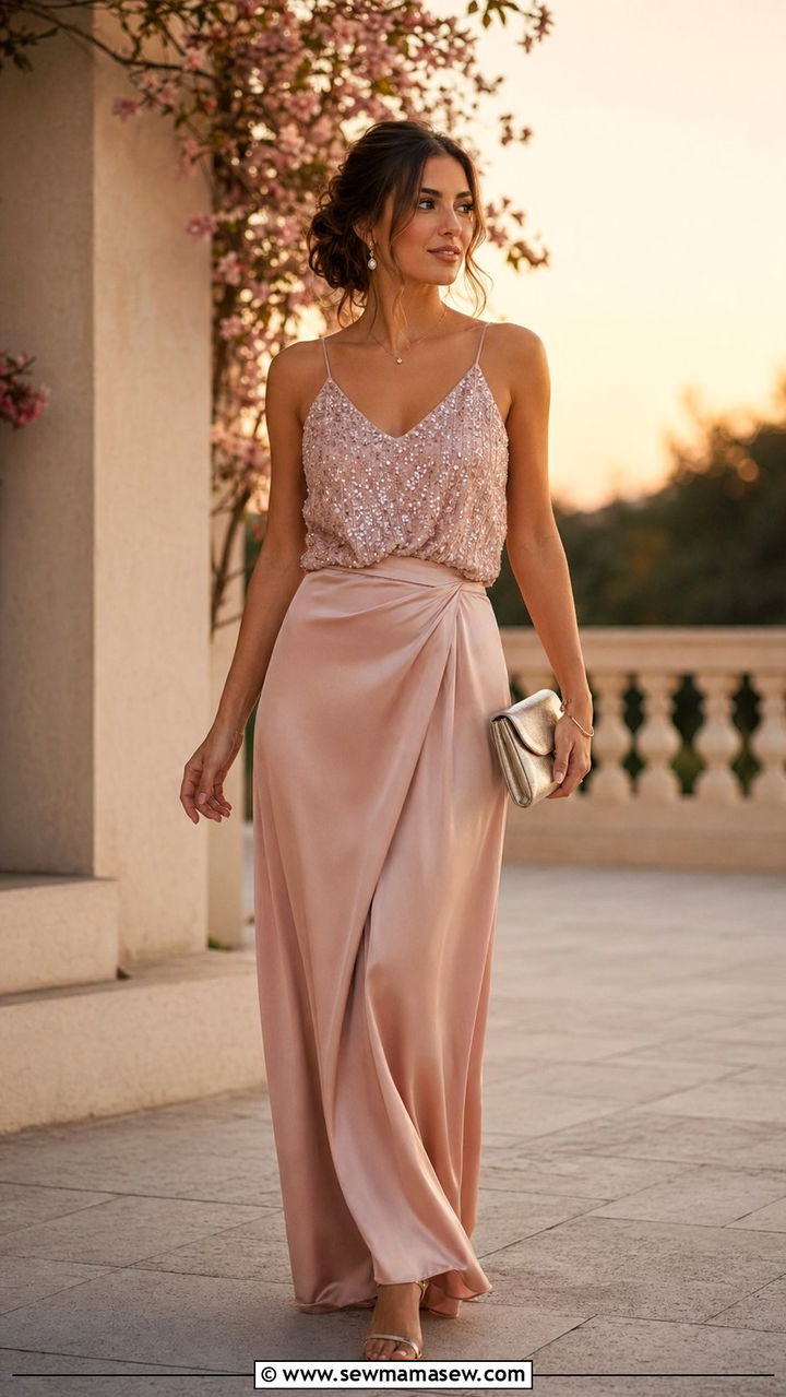 Sequin Top And Satin Maxi Skirt - 35 Romantic spring outfits
