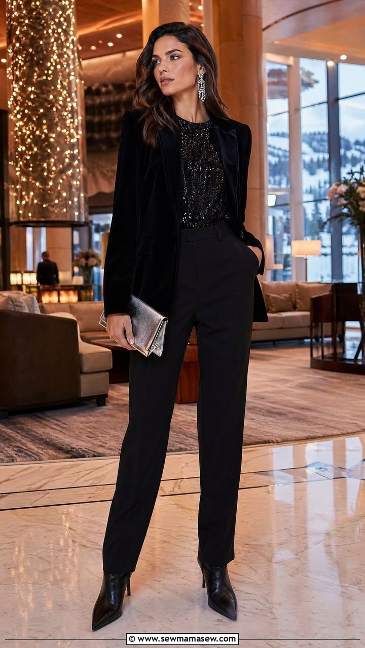 Sequin Top And Trousers For Evening - 35 Ski resort outfit ideas