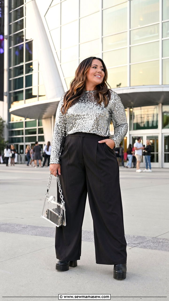Sequin Top and Wide Leg Pants for Pop - 35 Concert outfits for midsize women