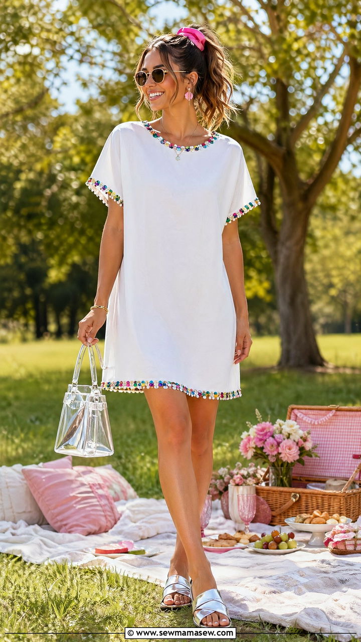 Sequin Trim Cotton Dress And Scrunchie - 35 Summer picnic outfits