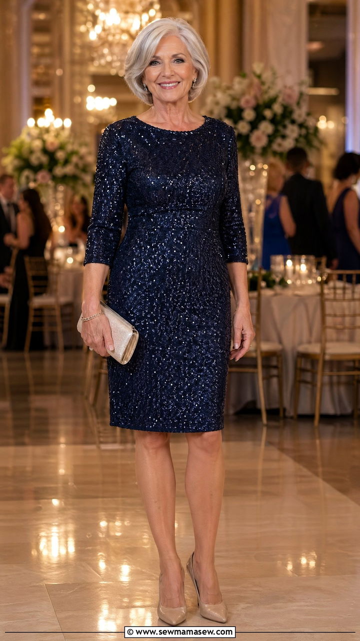 Sequin cocktail dress for evening wedding guest over 60 - 35 Wedding guest outfits for women over 60