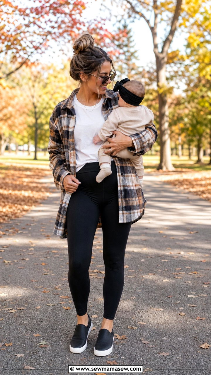 Shacket and Leggings Outfit - 35 Postpartum outfit ideas