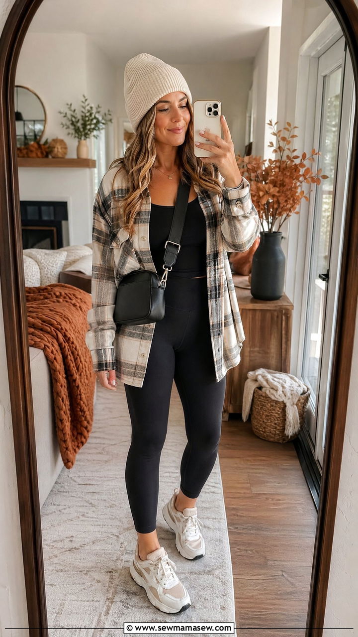 Shacket and Leggings - 35 Walking outfit ideas women
