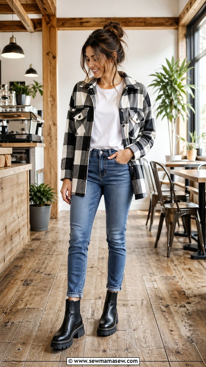 Shacket and White Tee Outfit for Software Engineers - 30 Software engineer outfit ideas