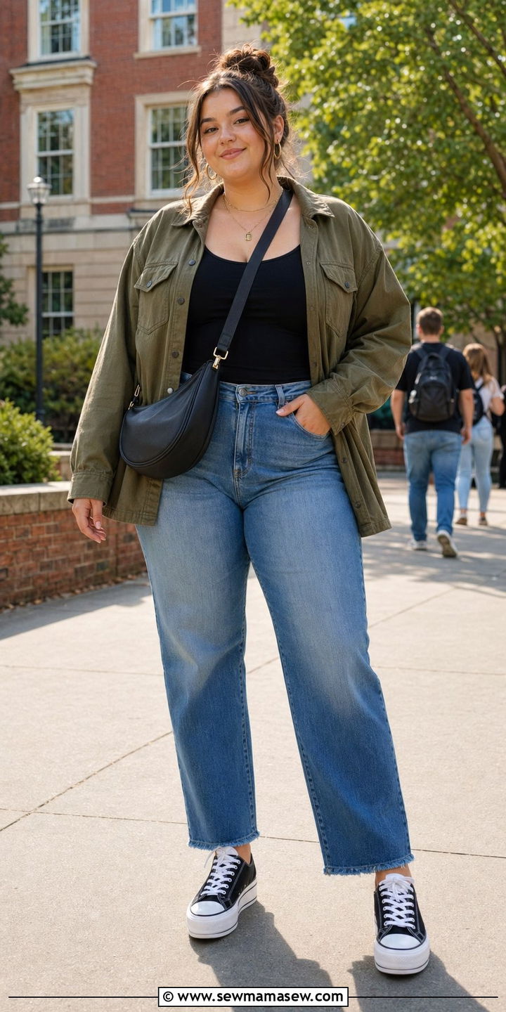 Shacket and straight leg jeans outfit - 30 Back to school outfit ideas plus size teens