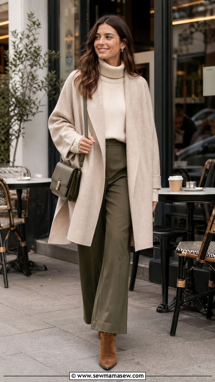 Shawl Coat and Wide Leg Trousers - 30 40 degree weather outfits