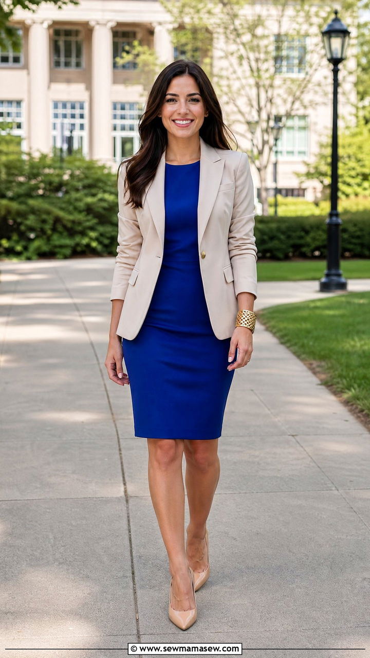 Sheath Dress With a Blazer and Pointed Toe Pumps - 35 classy graduation outfits