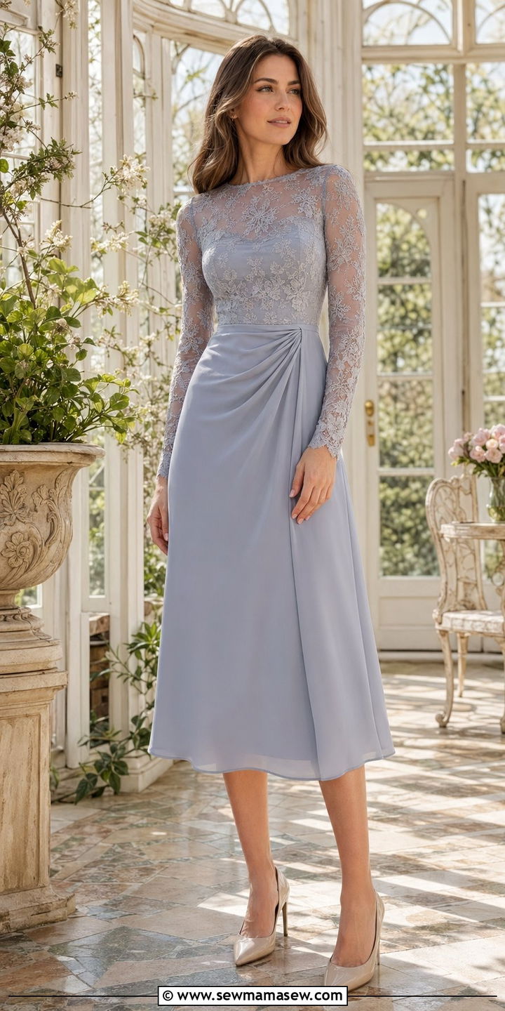 Sheer Sleeve Lace Dress With Pointed Pumps - 35 romantic outfits for women