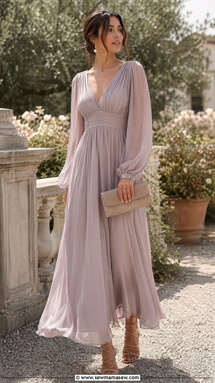 Sheer Sleeve Maxi Dress Outfit - 35 Cute wedding guest outfits