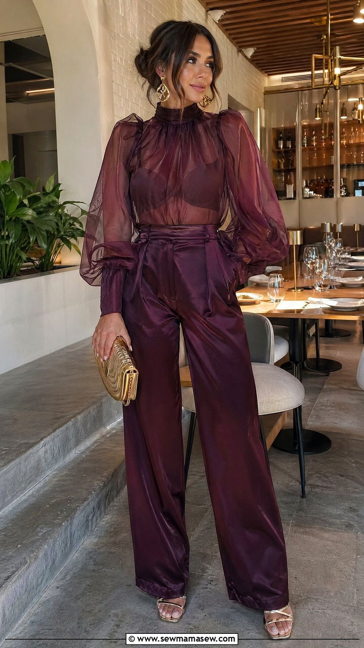 Sheer Statement Top and Satin Trousers Spring Birthday - 35 Spring birthday outfit ideas