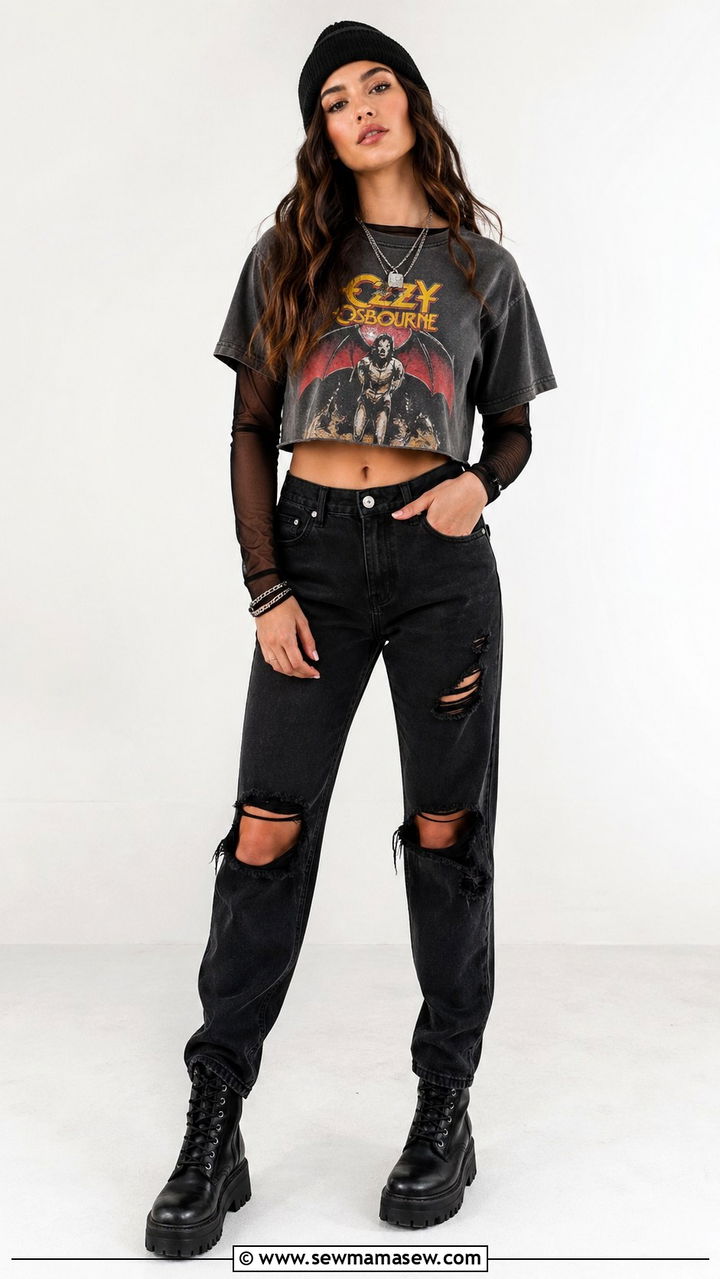 Sheer Top Under Graphic Tee Spring Outfit - 30 spring grunge outfits