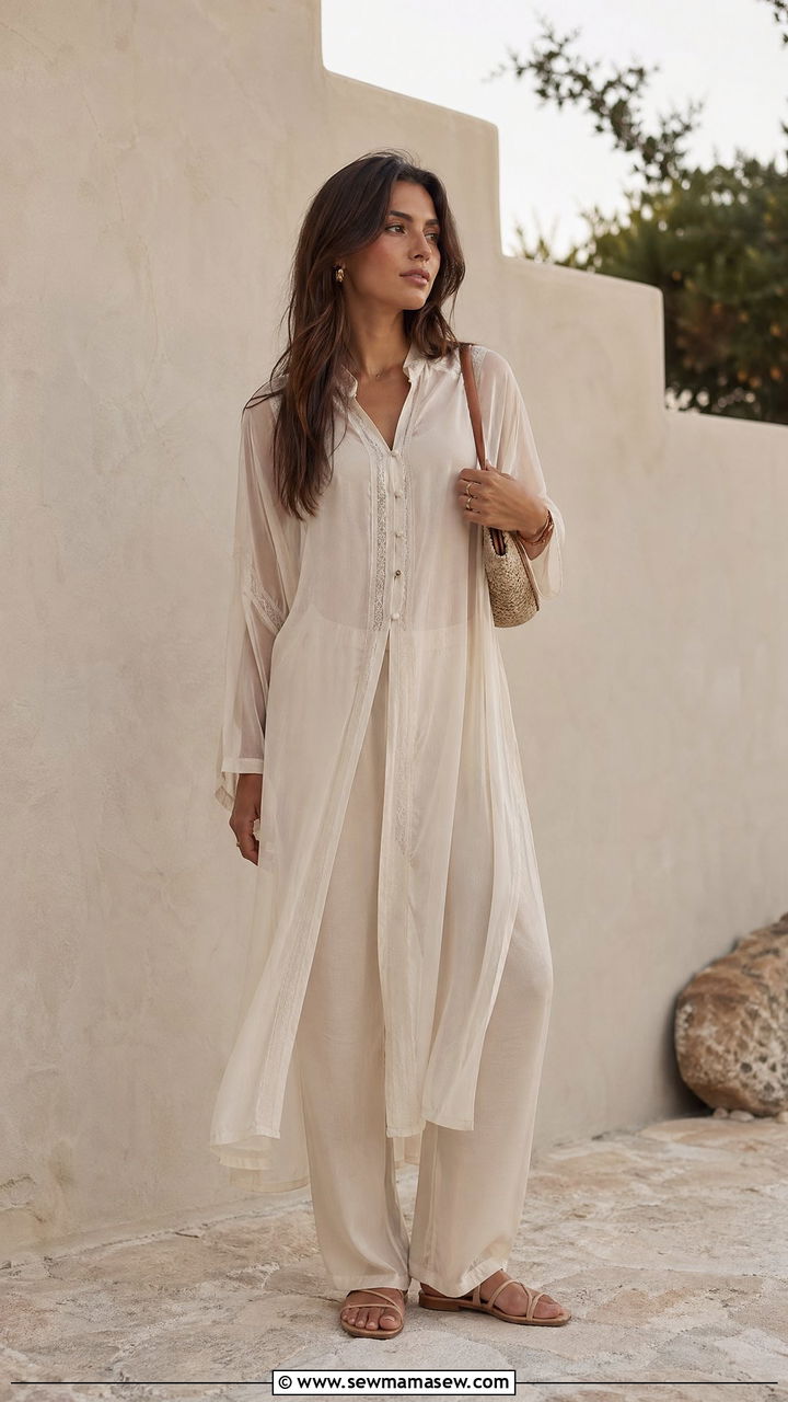 Sheer Tunic Dress Over Relaxed Pants Outfit - 35 Summer style ideas