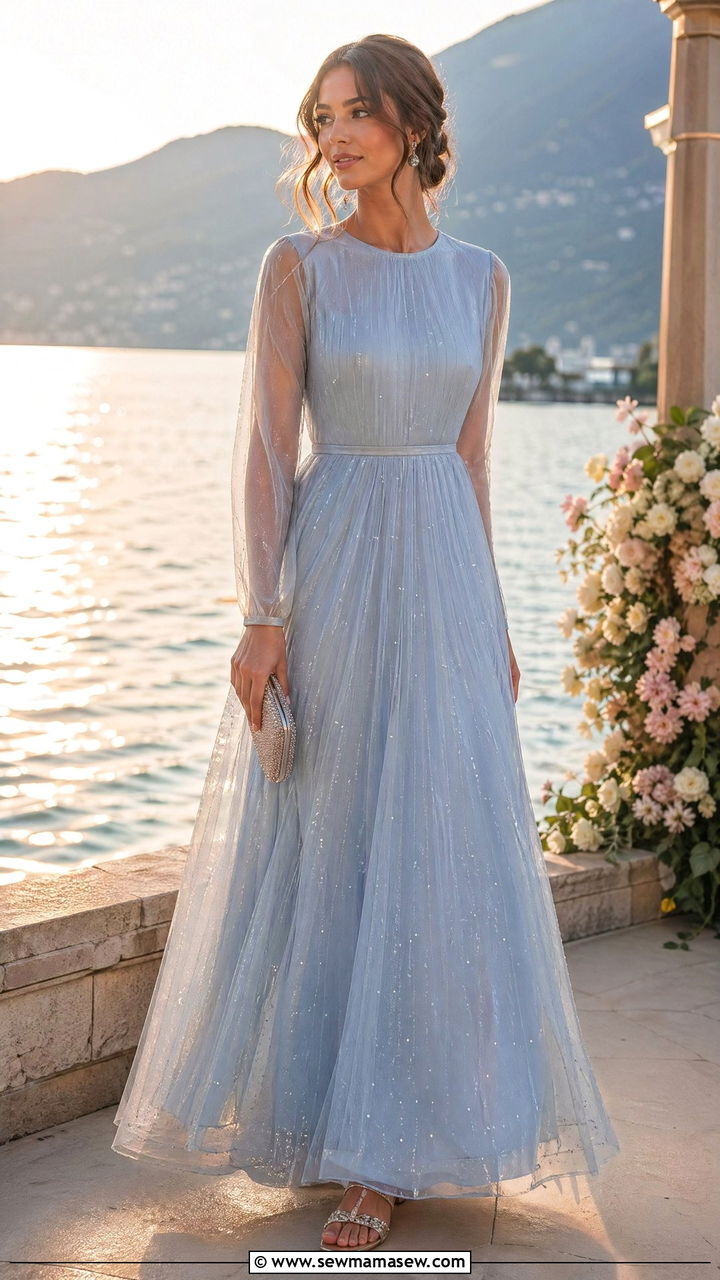 Sheer overlay maxi dress with jeweled sandals - 35 summer wedding guest outfit ideas