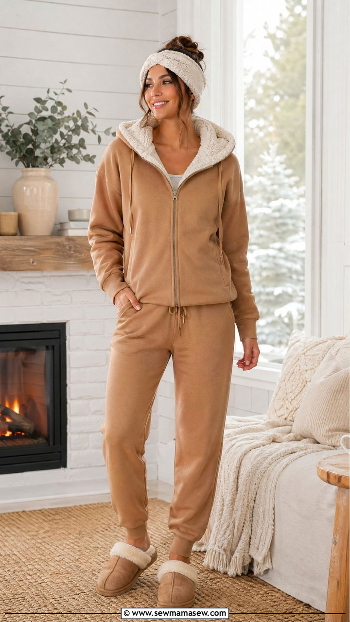 Sherpa lined hoodie and joggers - 35 Chic loungewear outfit ideas