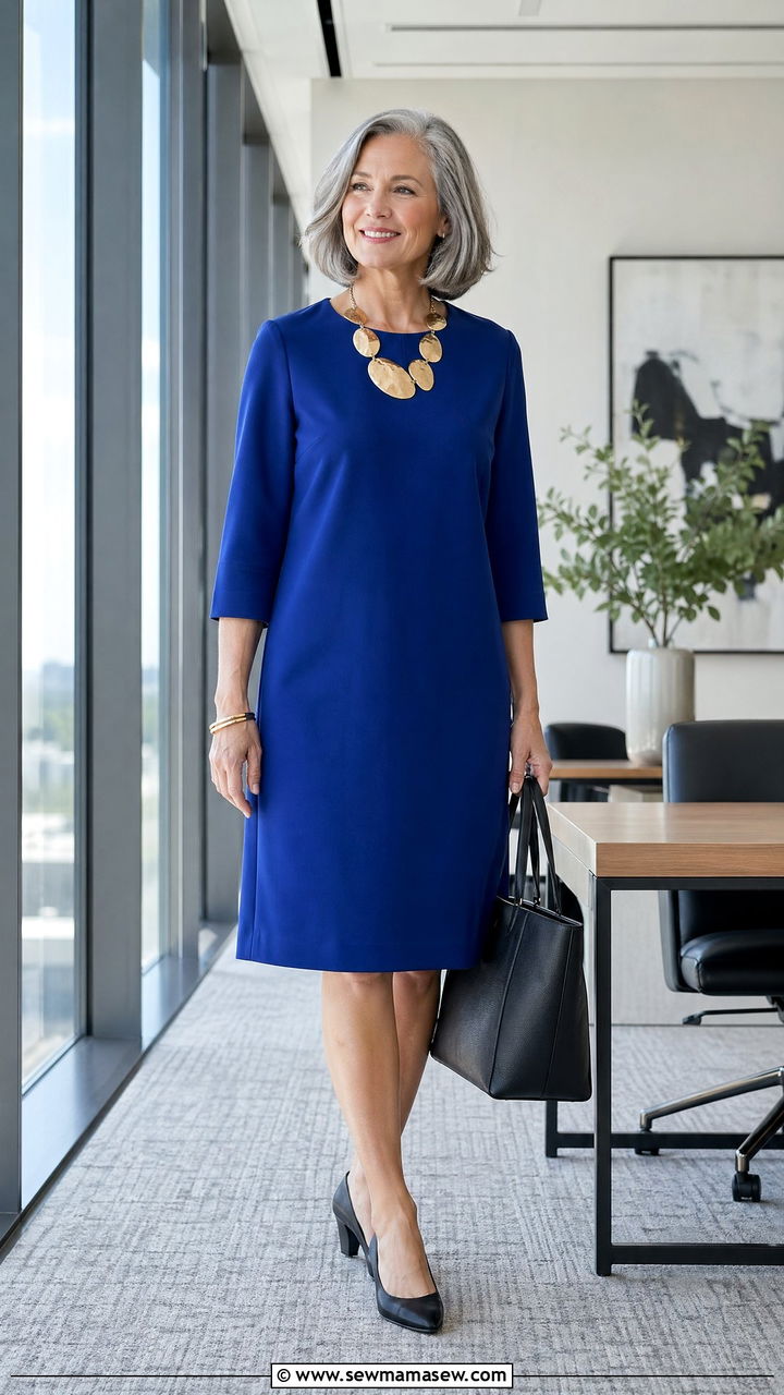Shift dress with statement necklace - 35 Work outfits for women over 50