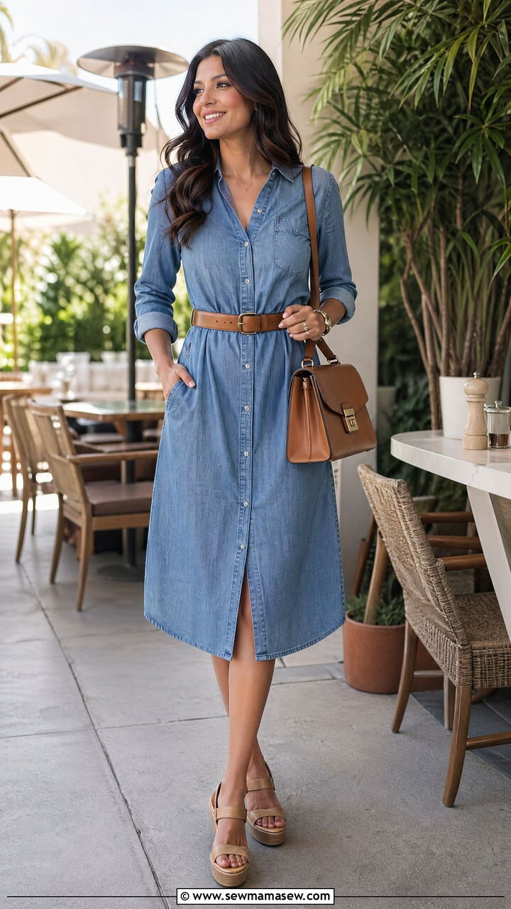 Shirt Dress With Leather Belt Outfit - 35 College reunion outfit ideas