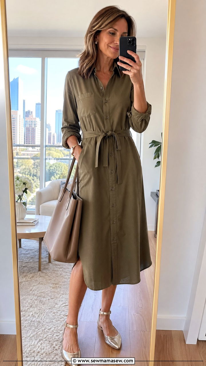 Shirt Dress and Ankle Strap Flats Weekend Outfit - 35 Weekend outfit ideas for women over 40
